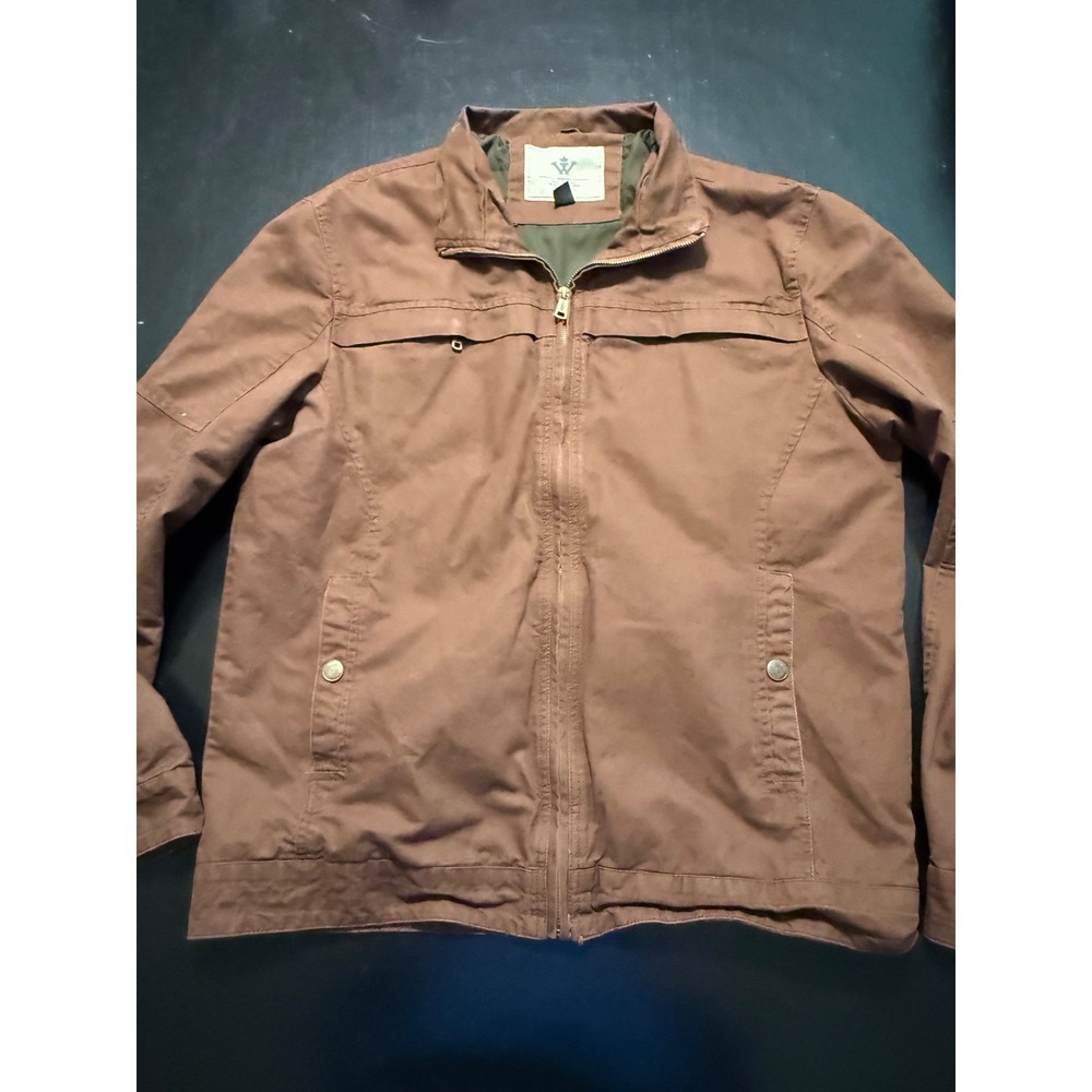 WenVen Mens Cotton Military Jacket Brown Full Zip Field Coat Size Large
